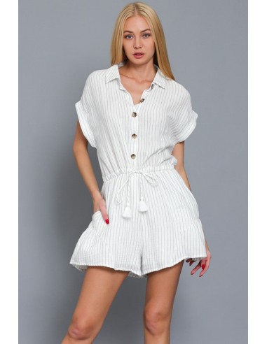 Pinstripe Button Romper les muscles