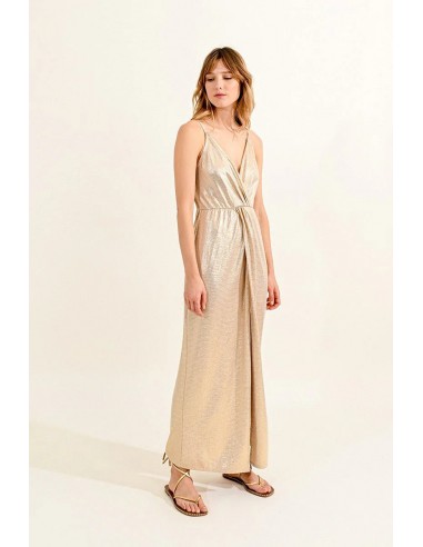 Gold Metallic Front Slit Dress Profitez des Offres !