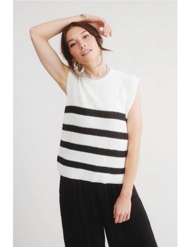 Black Stripe Sleeveless Sweater français