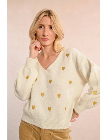 Gold Hearts V-Neck Sweater Fin de série