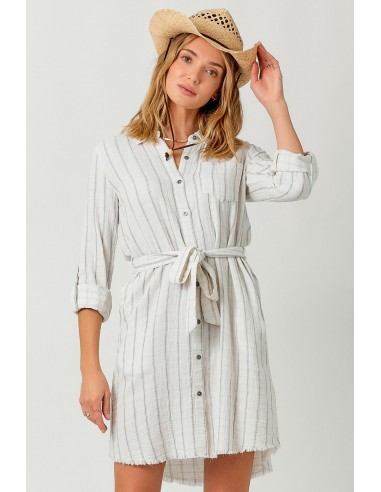 Striped Button Down Tie Waist Dress 50-70% off 