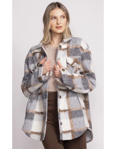 Fuzzy Plaid Shacket de pas cher