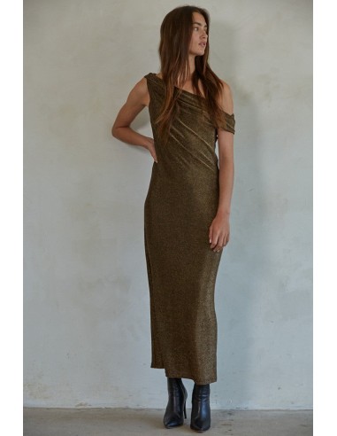 Metallic Bronze Off Shoulder Maxi Dress de votre