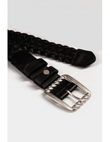 Mehdi | Ceinture tressée noire à boucle argent français