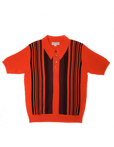 Orange Striped Knit Polo Shirt les ctes