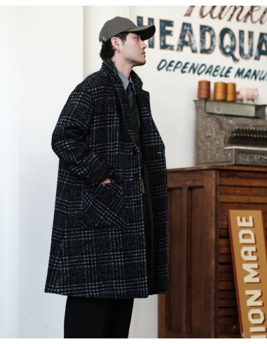 Black Check Wool Raglan Overcoat à prix réduit toute l'année