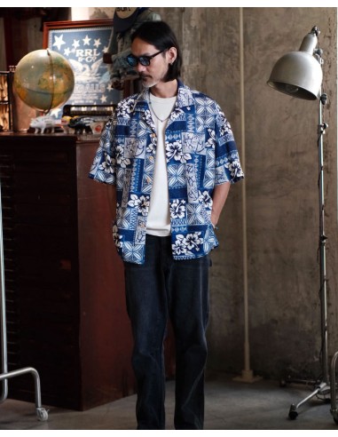 Spliced Indigo Pattern Hawaiin Shirt une grave pollution 