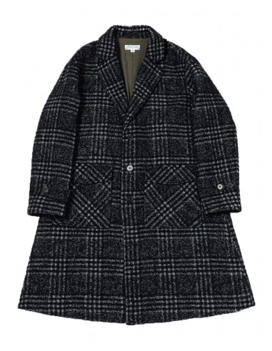 Black Check Wool Raglan Overcoat Faites des économies