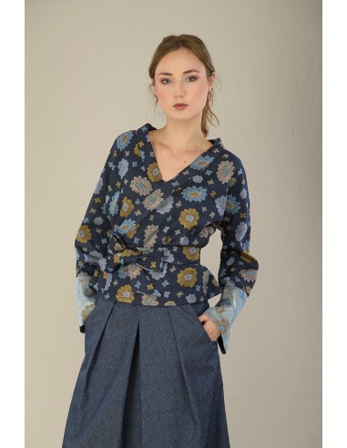 Kimono OKU bleu fleurs acheter en ligne